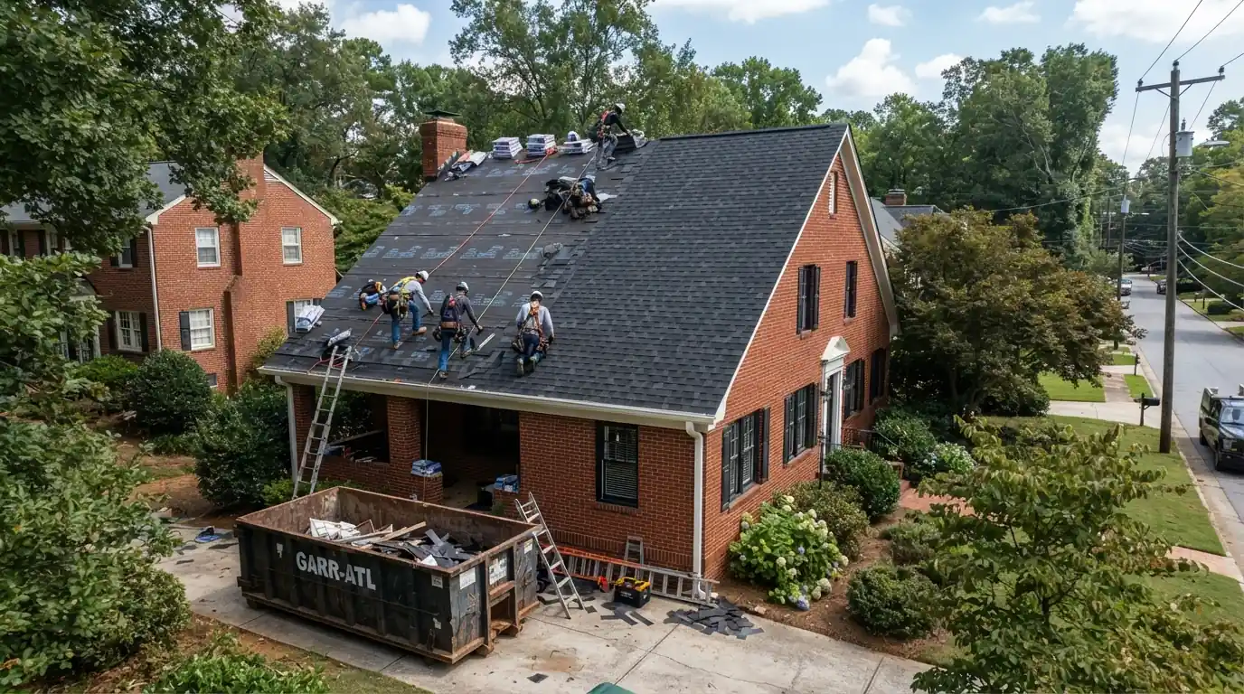 Roof replacement in progress on an Atlanta home