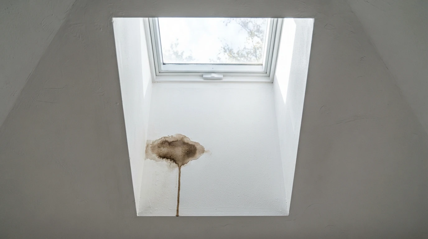 Leak stain in a skylight well