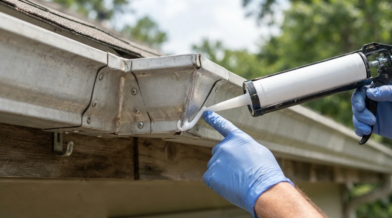 Leaking gutter corner resealed