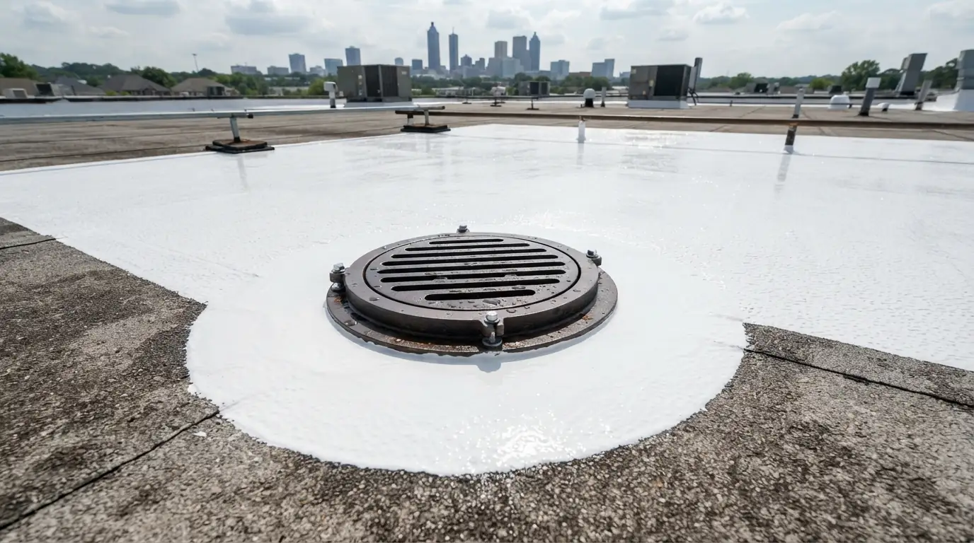 Acrylic roof coating on a well-drained roof