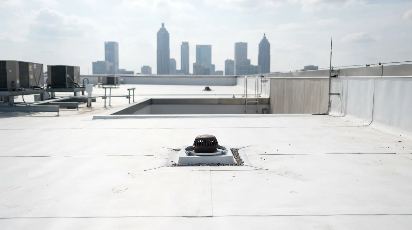 Low-slope membrane roof with welded seams