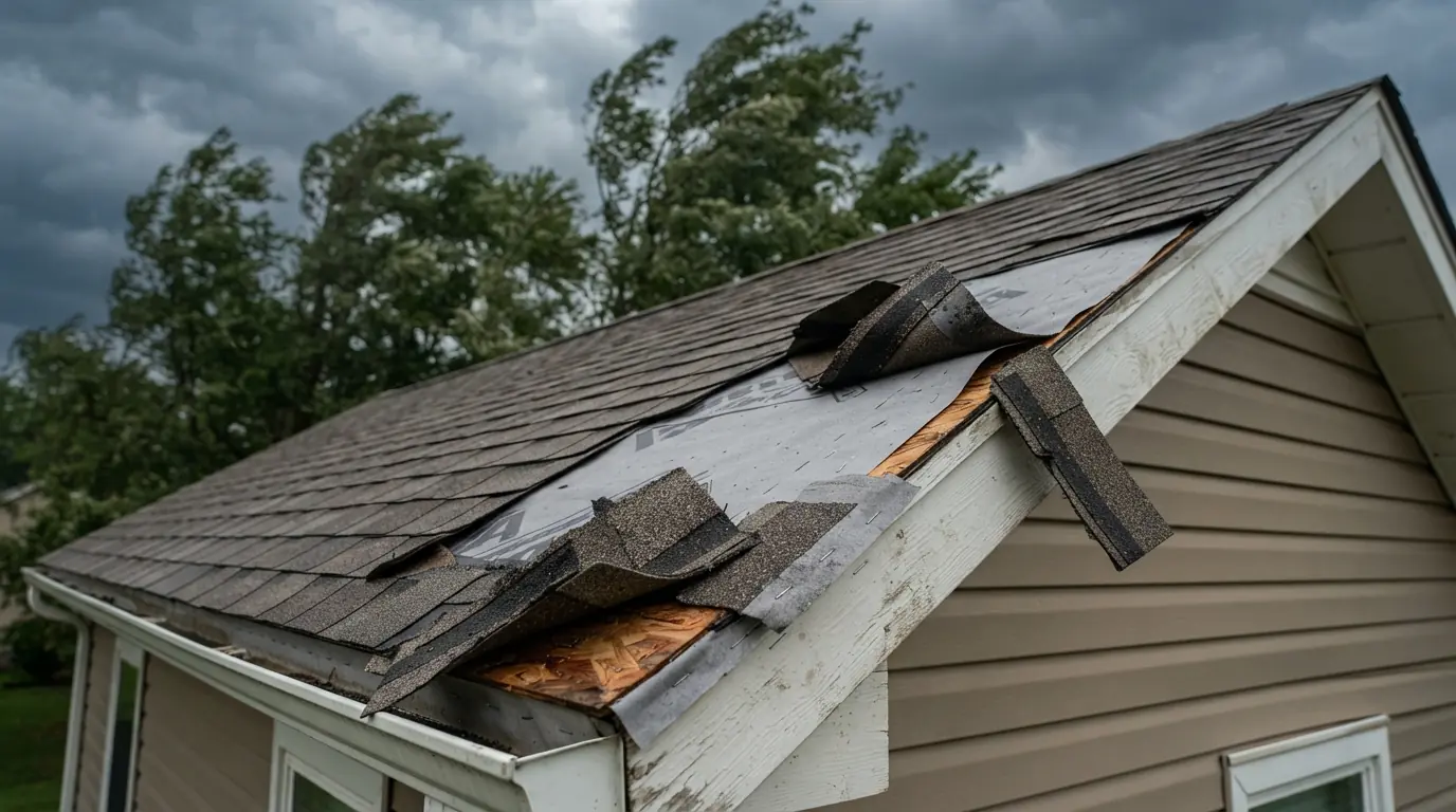 Wind blow-off along the rake edge of an Atlanta roof