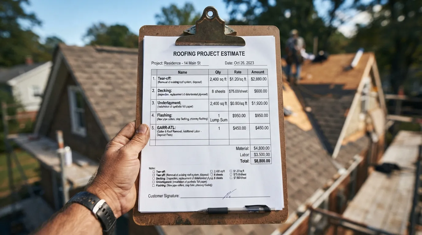 Itemized roof replacement quote