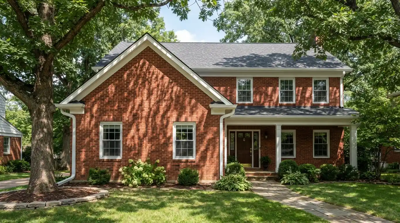 Seamless gutters and downspouts on a brick Atlanta home