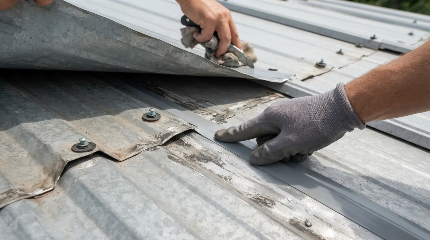 Metal roof lap resealed
