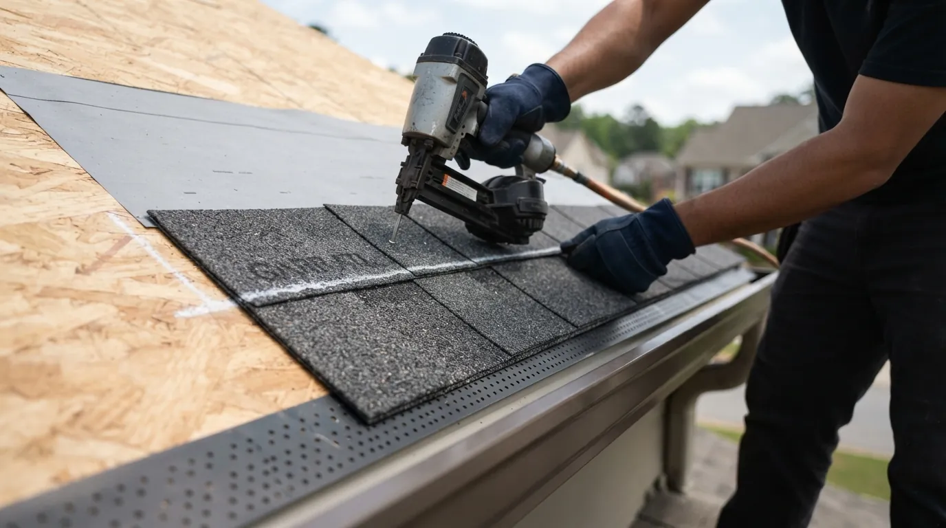 Architectural shingles installed over a starter strip