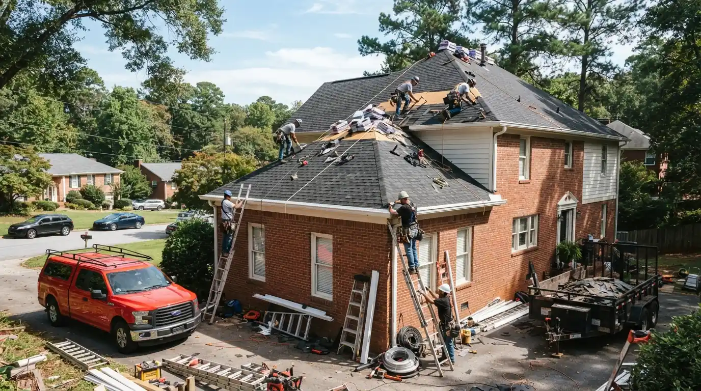 Roof repair and gutter work on one Atlanta house