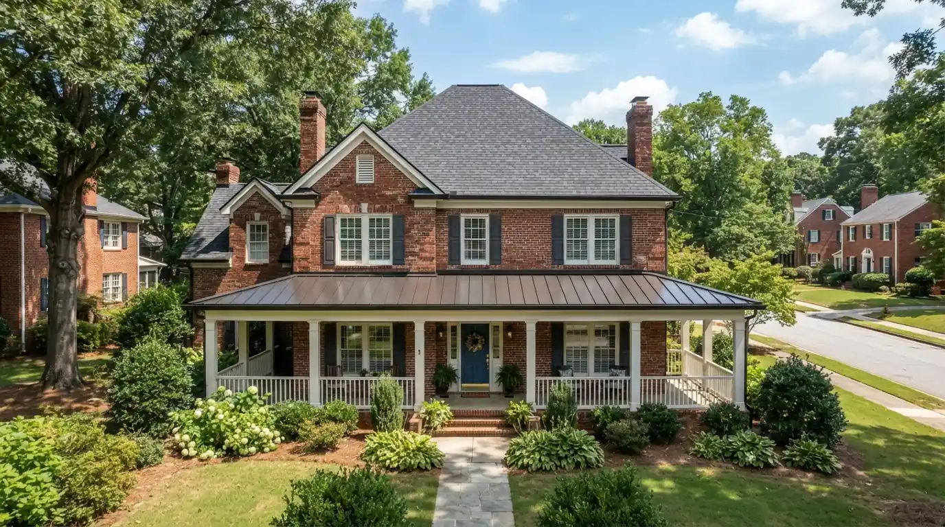 Shingle and metal roofing on an Atlanta home