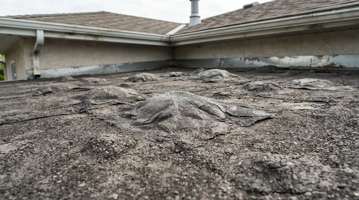 Blister in a flat roof membrane