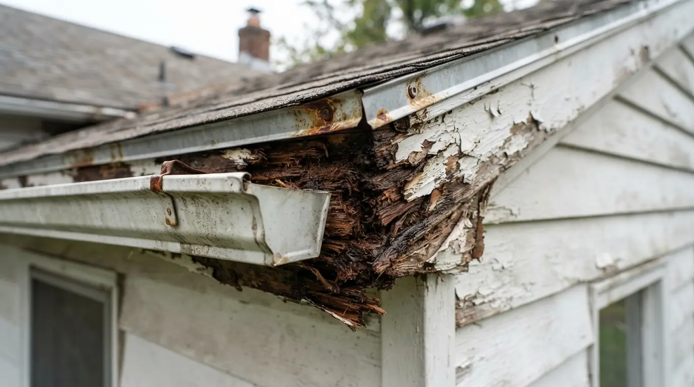 Rotted fascia behind a gutter on an Atlanta home