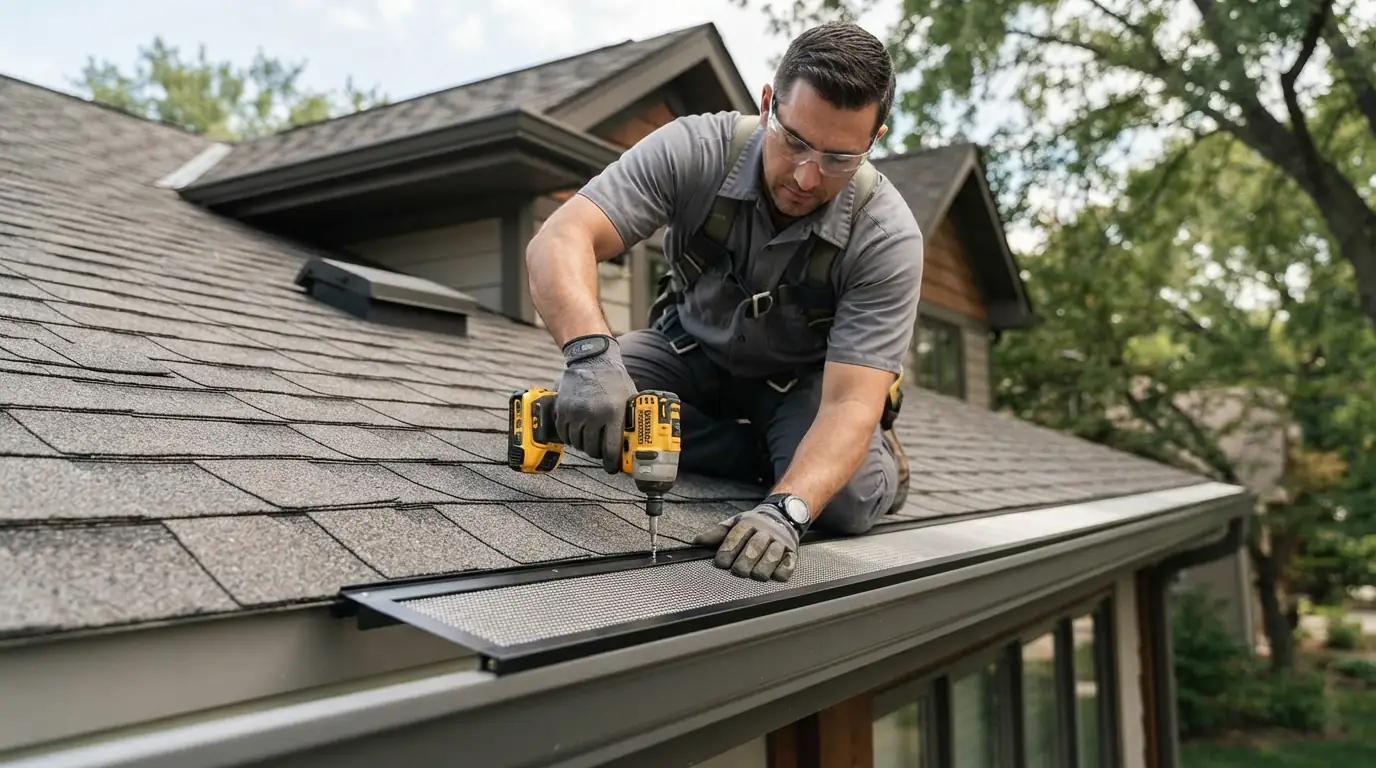 Micro-mesh guard fastened under the first shingle course