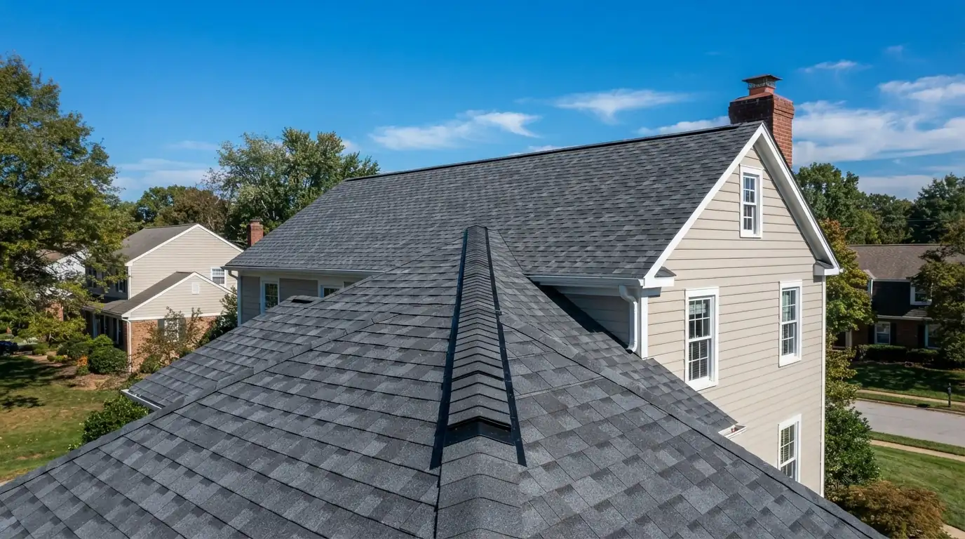 New ridge vent on a two-story home roof