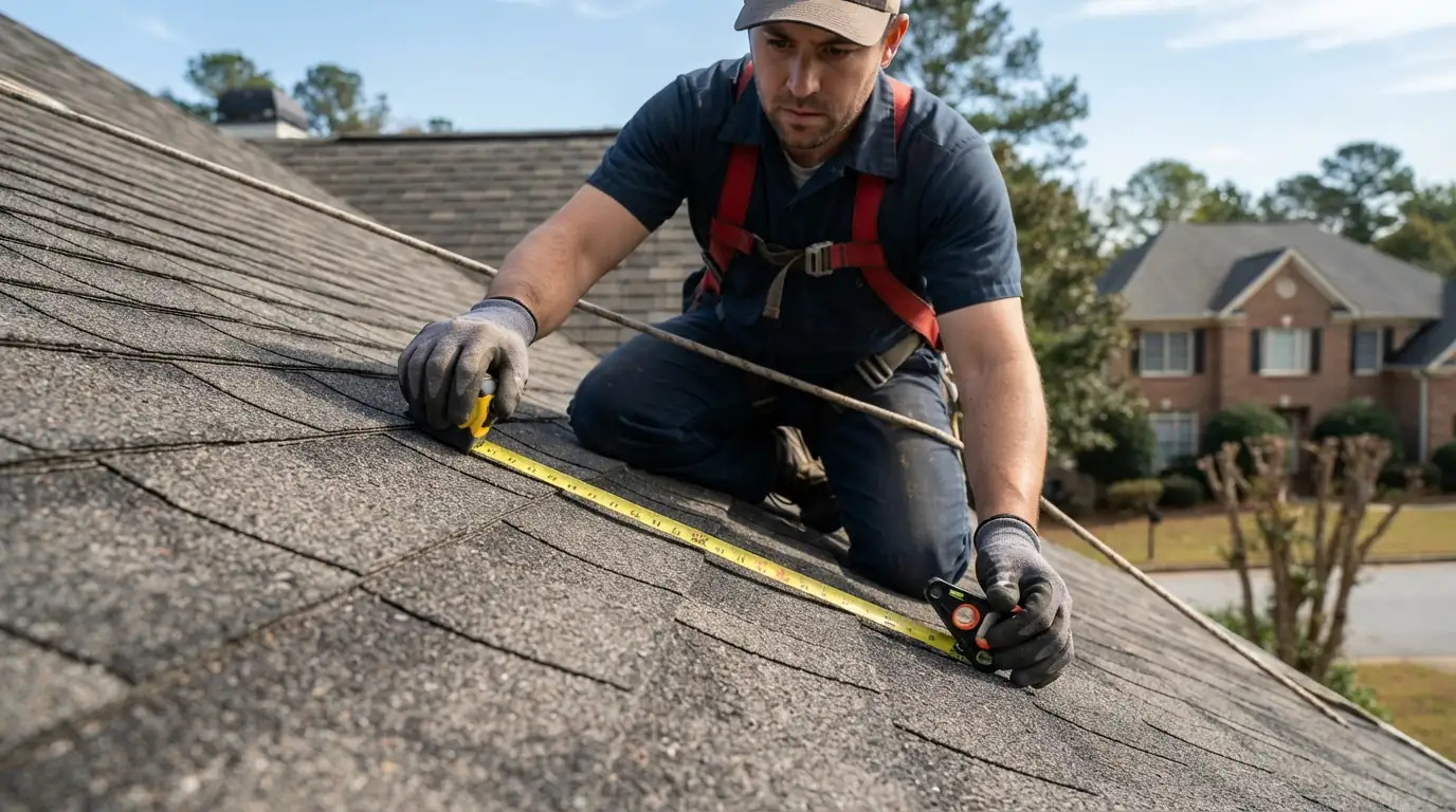 Measuring roof squares and pitch for a quote