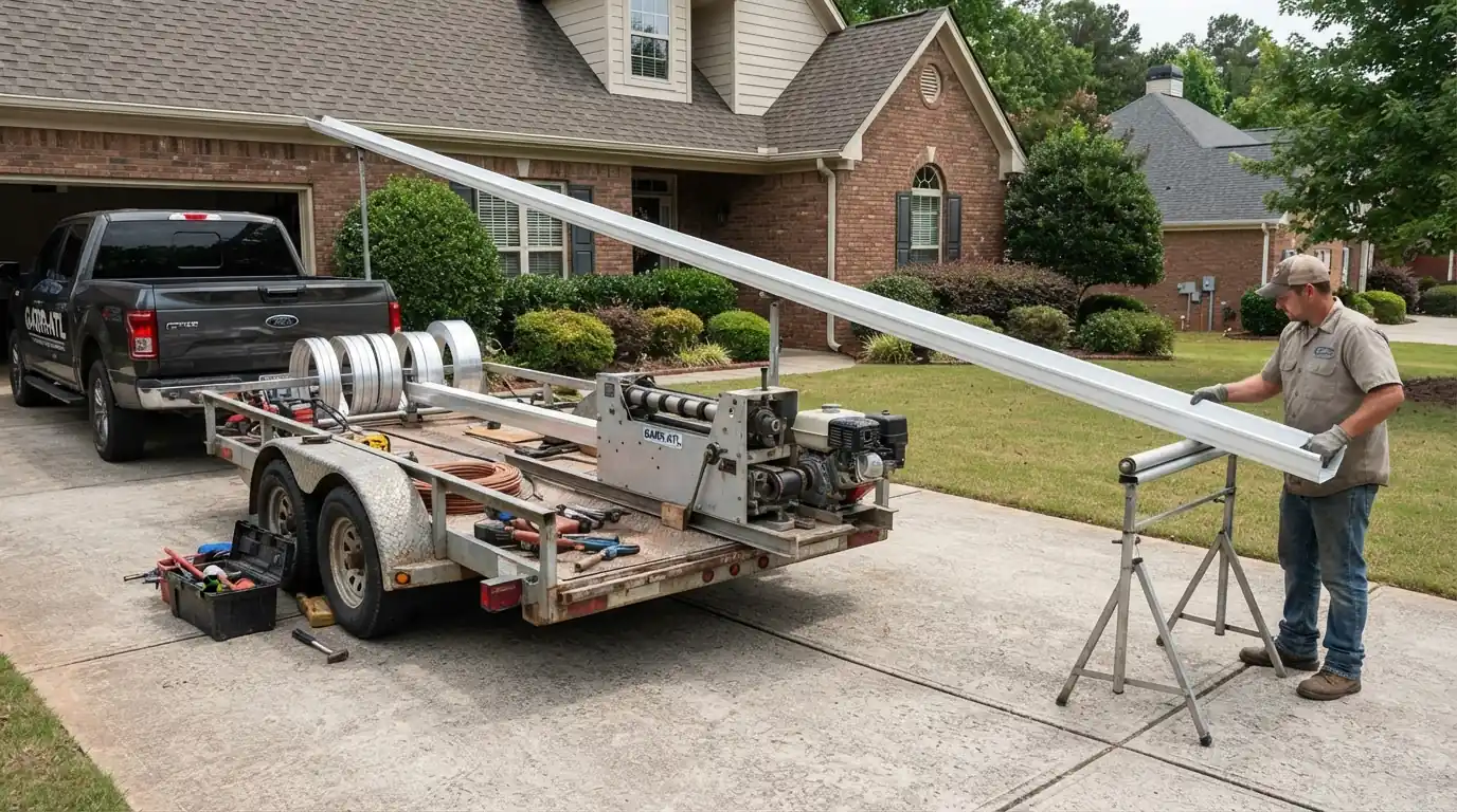 Seamless gutter formed on site in Atlanta