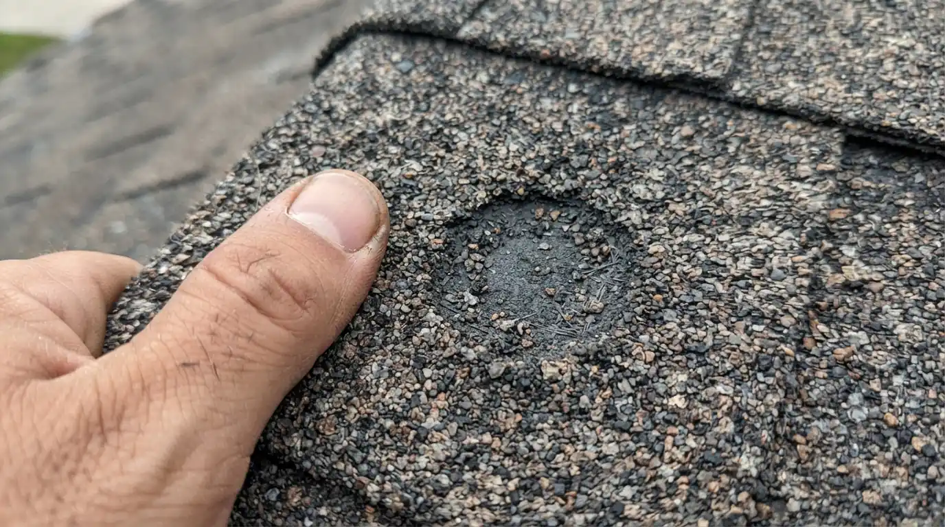 Hail bruise on an asphalt shingle