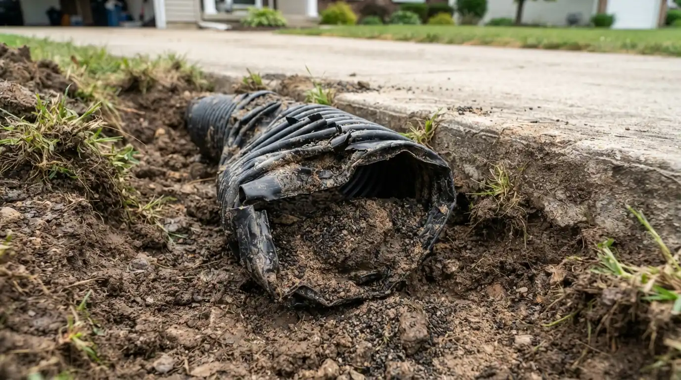 Clogged drain line uncovered for replacement