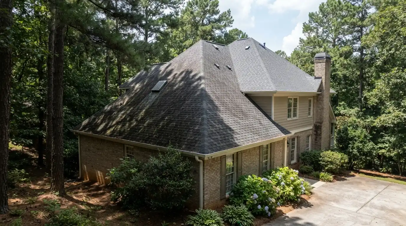 Two slopes of one roof aging differently