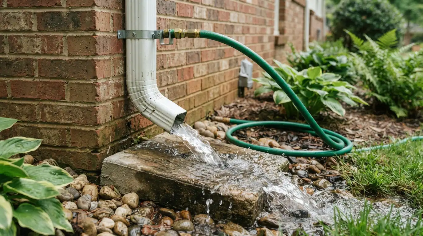 Downspout flushed during a gutter cleaning
