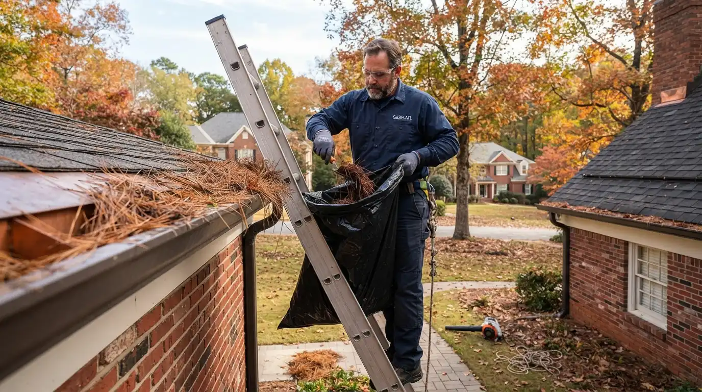 Gutter cleaning under pine trees in Atlanta
