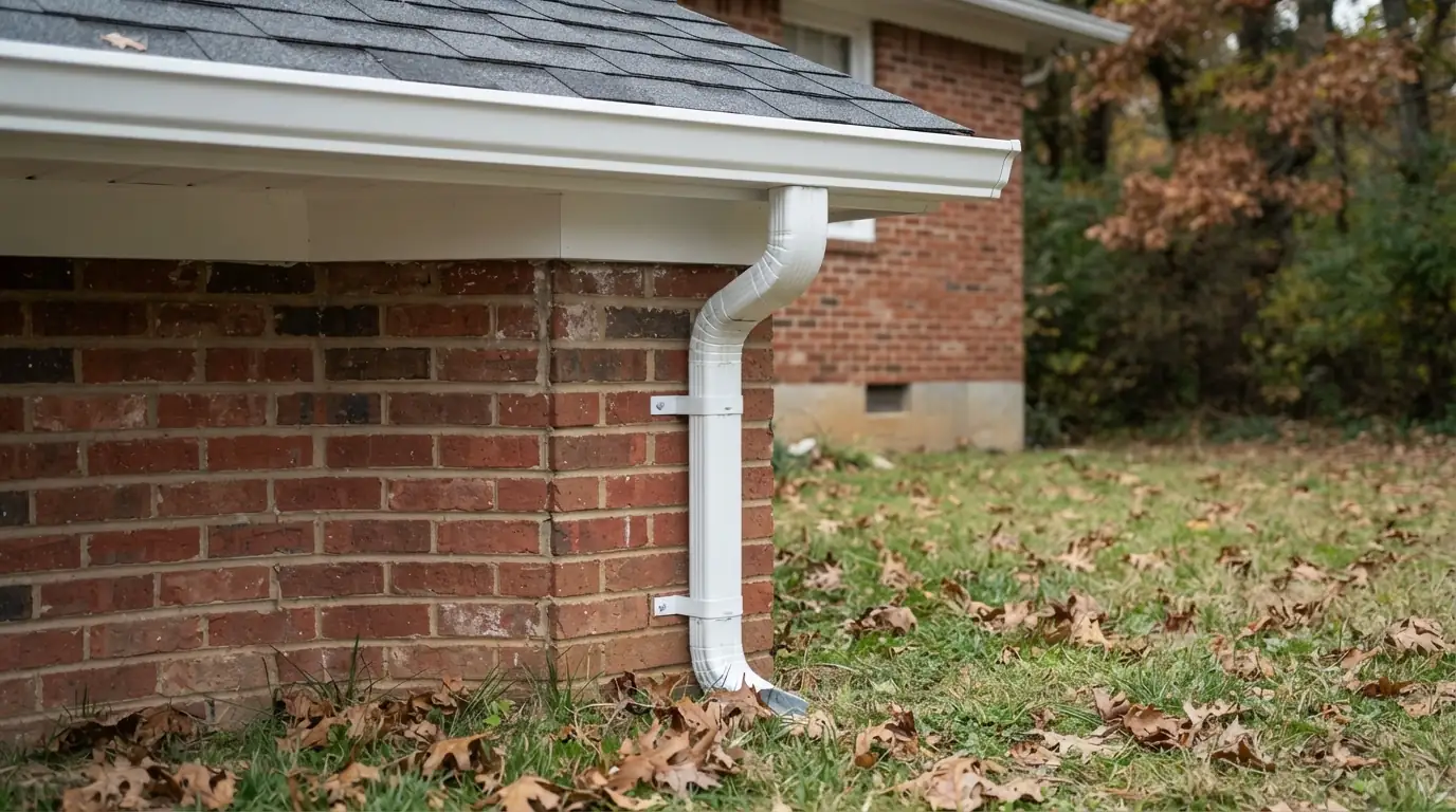 New seamless gutter and downspout on a brick home