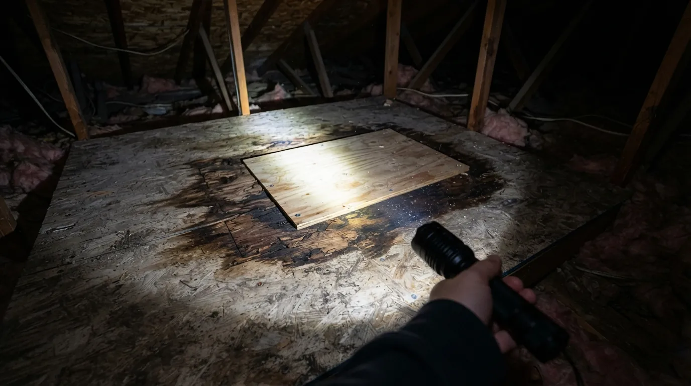 Attic evidence of a past roof leak