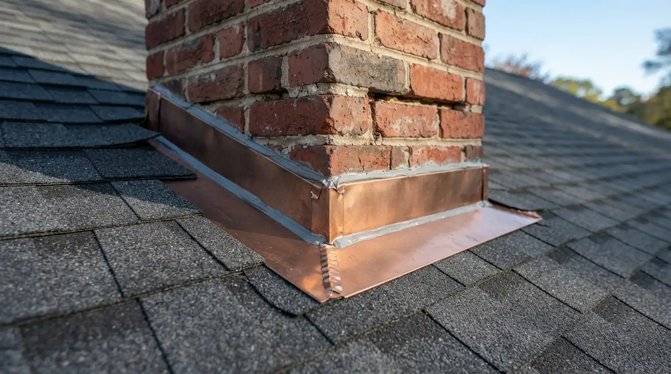 New counter flashing set into a chimney reglet