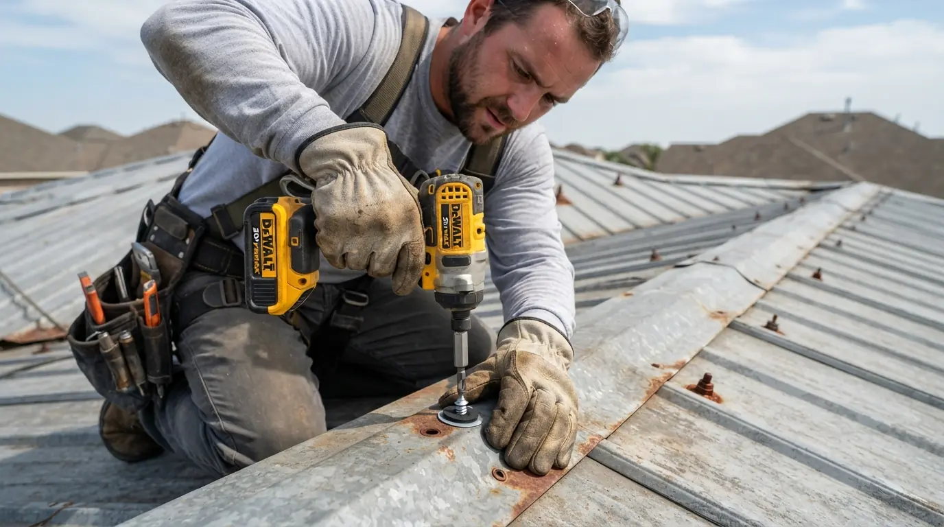 Fasteners replaced on a metal roof in Atlanta
