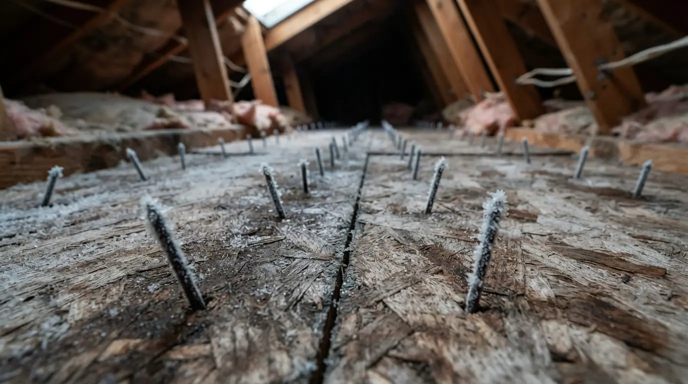 Winter condensation on attic nails