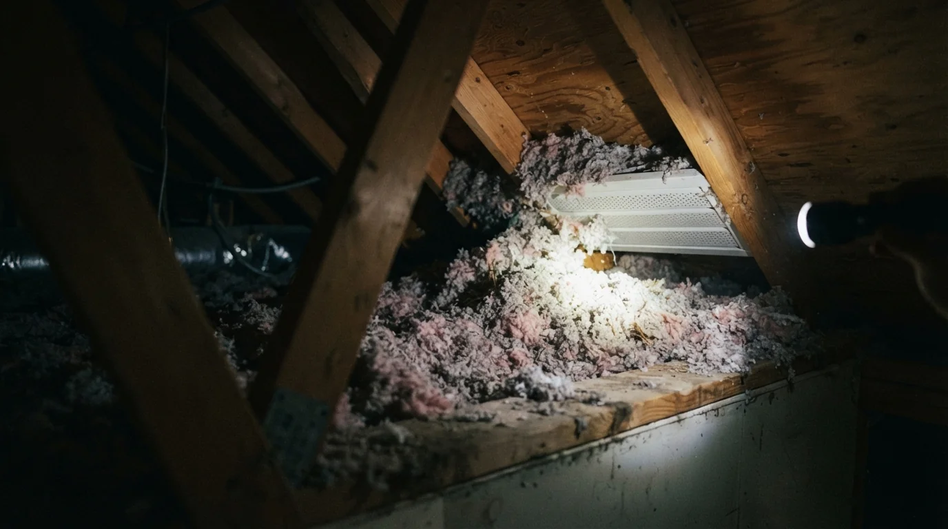 Blocked soffit intake in an Atlanta attic