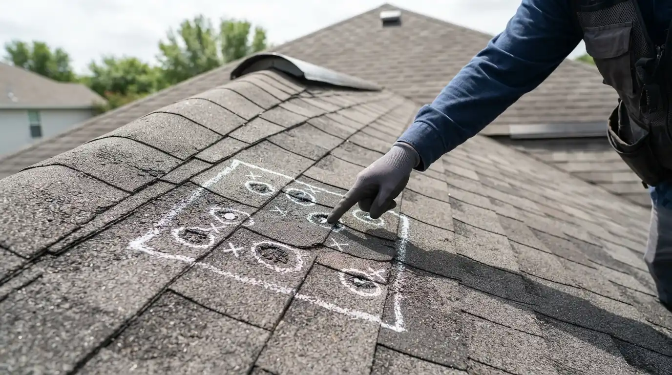 Hail test square marked during an inspection