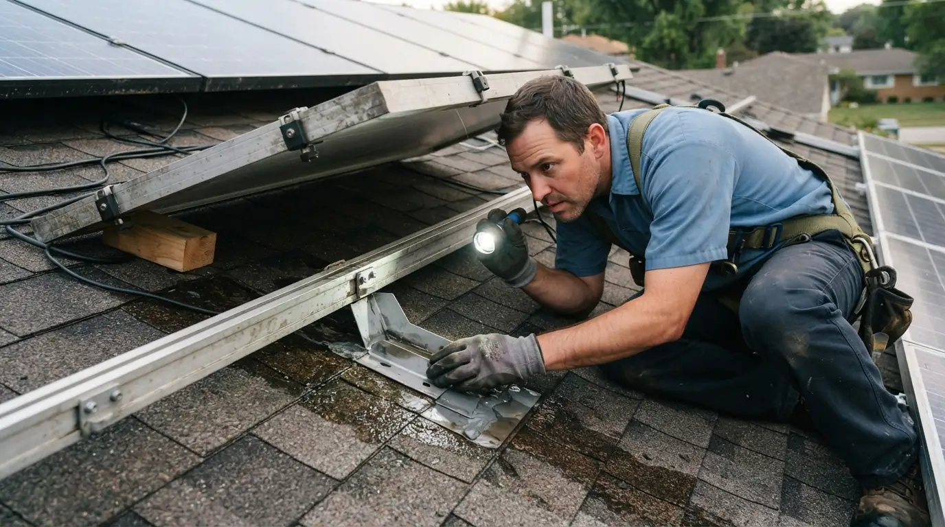 Leak repair at a solar rack mount