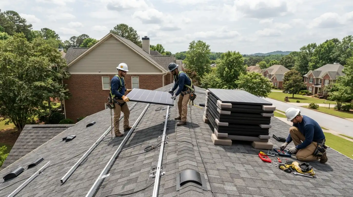 Solar panels removed before reroofing in Atlanta