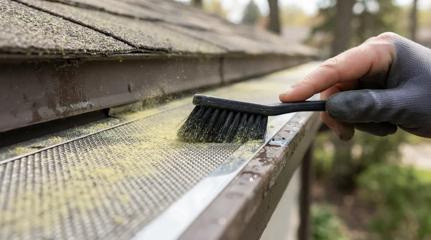 Gutter guard mesh brushed clean